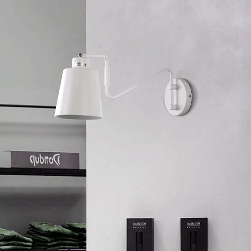 1 Bulb Wall Sconce Modern Style Bucket Metal Sconce Wall Lighting with Adjustable Arm in White for Corridor