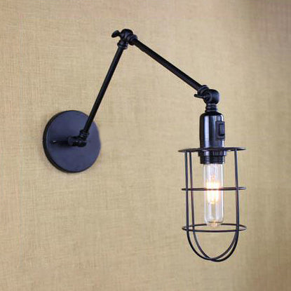 Swing Arm Corridor Wall Sconce Rustic Style Metal 1 Light Black Finish Adjustable Wall Mounted Light