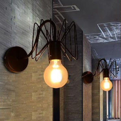 Lumière murale à l'araignée de style rétro avec bras de col de cygne 1 lampe murale en fer de tête en noir pour le couloir