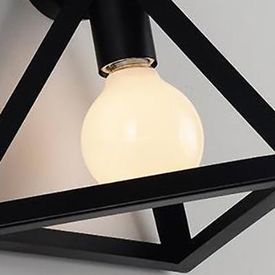 Metal Caged Wall Light Fixture with Triangle Shade Loft Style 1 Light Bedroom Wall Lamp in Black