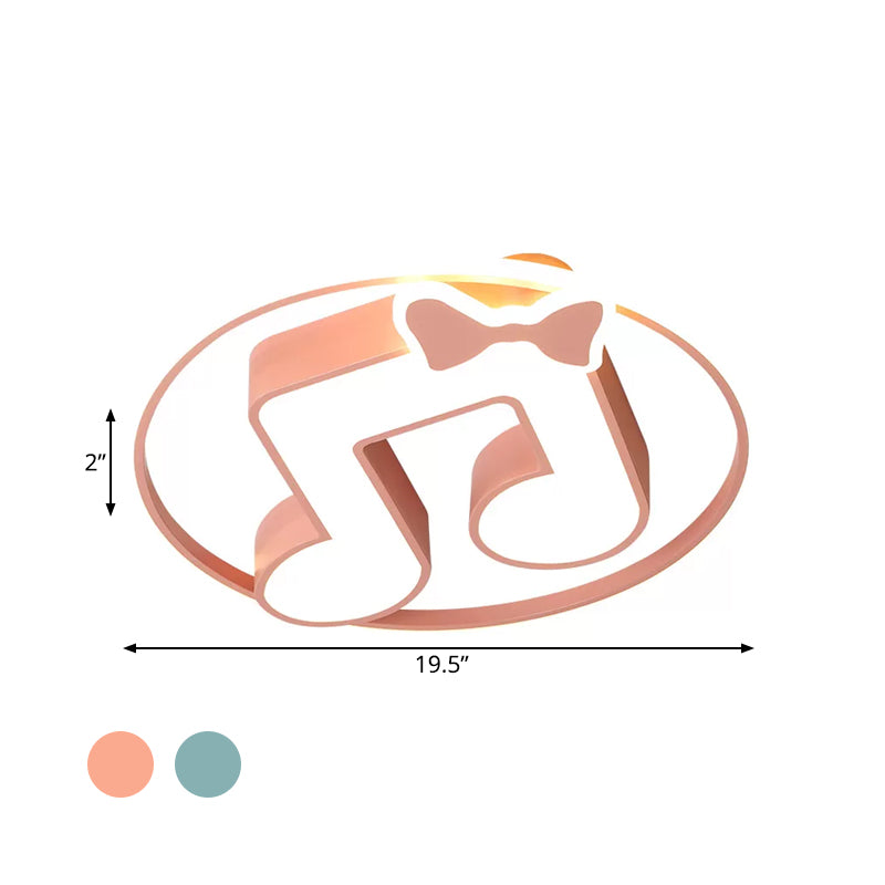 Musical Note Acrylic Ceiling Fixture Cartoon Pink/Light Blue LED Flush Mount Light with Ring in Warm/White Light