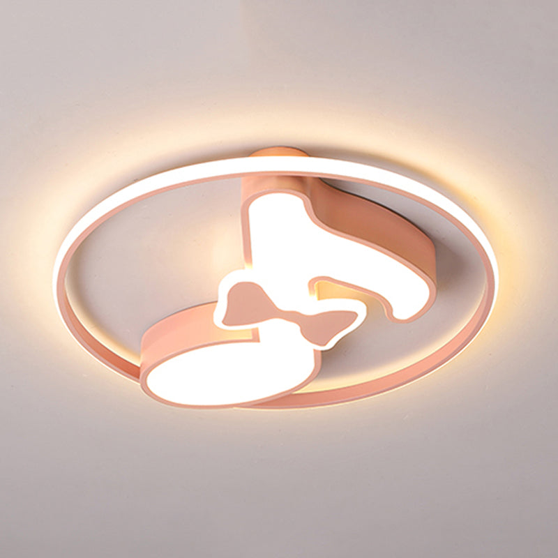 Kids Musical Note Ceiling Lamp Acrylic LED Nursery Flush Mount Light in Pink/Light Blue, Warm/White Light