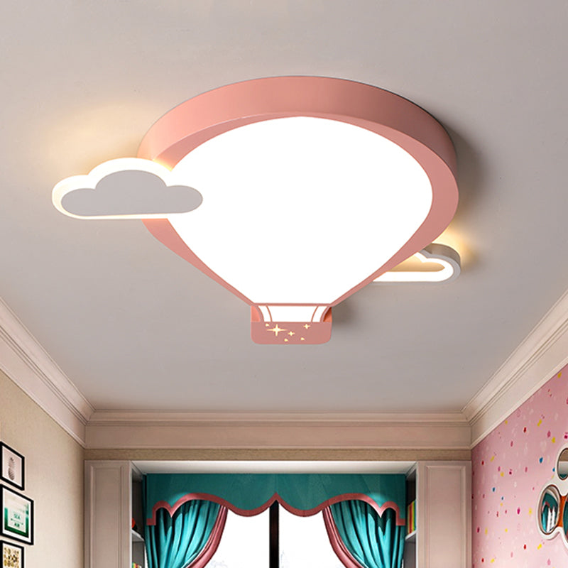 Hot Air Balloon Ceiling Lighting Cartoon Acrylic Pink/Blue LED Flush Mount Lamp in Warm/White Light for Nursery