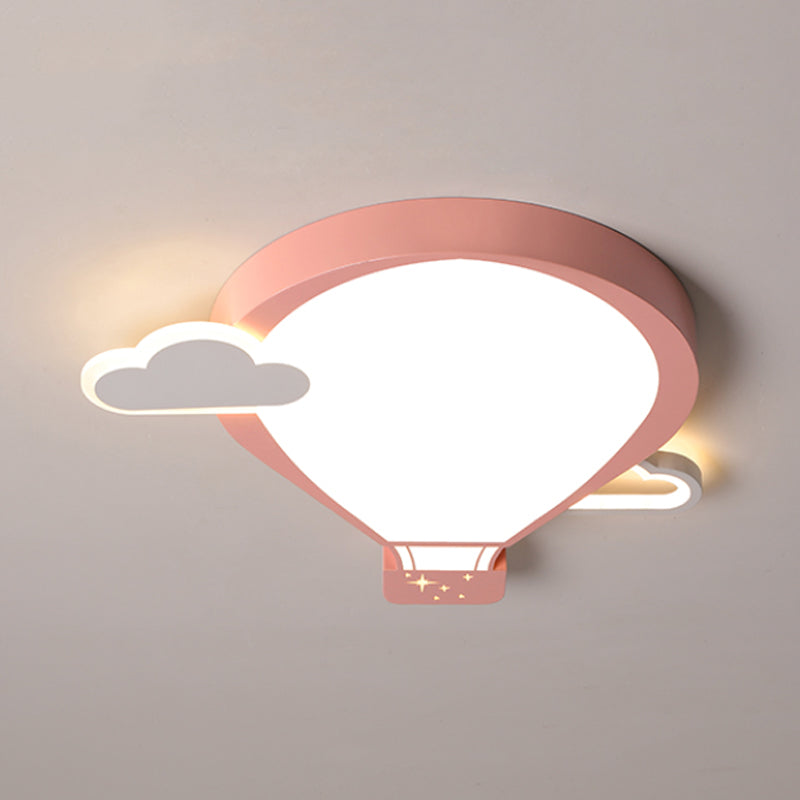 Hot Air Balloon Ceiling Lighting Cartoon Acrylic Pink/Blue LED Flush Mount Lamp in Warm/White Light for Nursery
