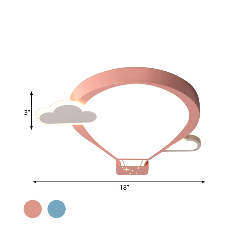 Hot Air Balloon Ceiling Lighting Cartoon Acrylic Pink/Blue LED Flush Mount Lamp in Warm/White Light for Nursery
