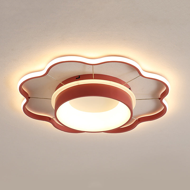 Flower Flush Mount Spotlight Kids Acrylic LED Bedroom Flush Mount Light in Pink/Gold, Warm/White Light
