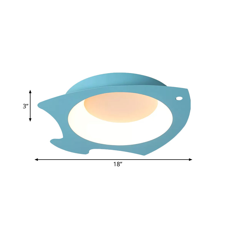 Blue Fish Flush Mount Lamp Cartoon LED Acrylic Ceiling Light Fixture in Warm/White Light for Kids Bedroom