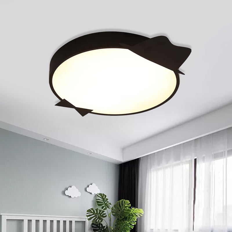Black Round Flush Mount Lighting Kids LED Acrylic Ceiling Mounted Light in Warm/White Light