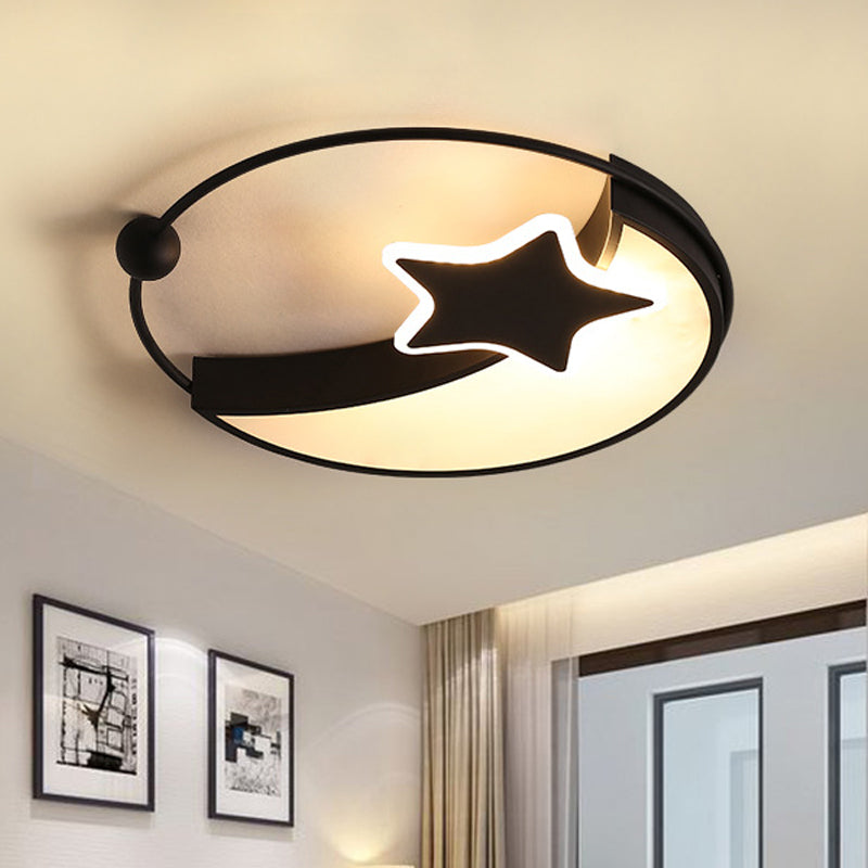 Kids LED Flushmount Lighting Black Moon and Star Flush Mount Lamp with Acrylic Shade in Warm/White Light