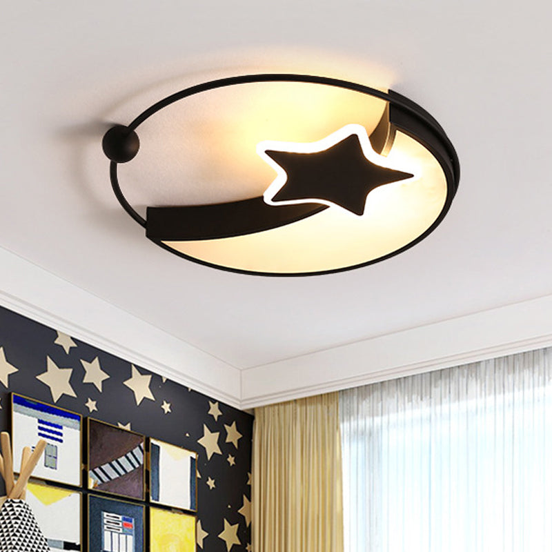 Kids LED Flushmount Lighting Black Moon and Star Flush Mount Lamp with Acrylic Shade in Warm/White Light