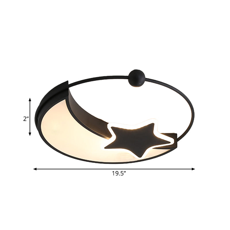 Kids LED Flushmount Lighting Black Moon and Star Flush Mount Lamp with Acrylic Shade in Warm/White Light