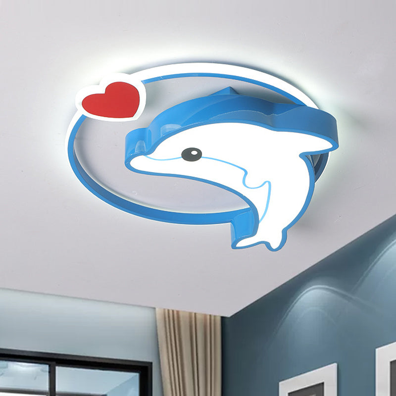 Blue Dolphin Flush Light Fixture Cartoon LED Acrylic Ceiling Flush Mount in Warm/White Light for Nursery