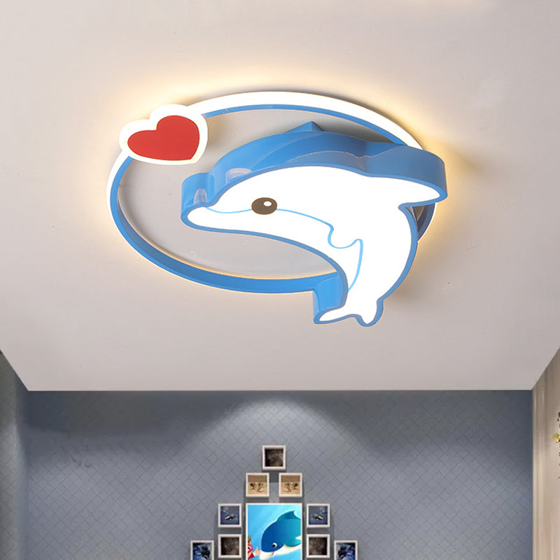 Blue Dolphin Flush Light Fixture Cartoon LED Acrylic Ceiling Flush Mount in Warm/White Light for Nursery