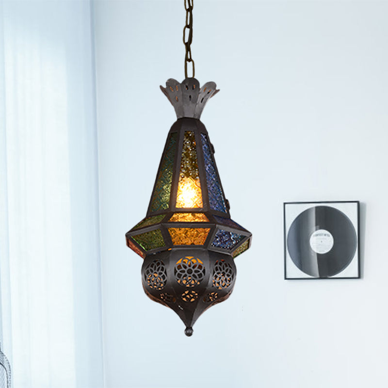 1 leichte Anhängerleuchte dekorative Restaurant Deckenlampe mit Laterne -Schnittglasschatten in Schwarz/Bronze