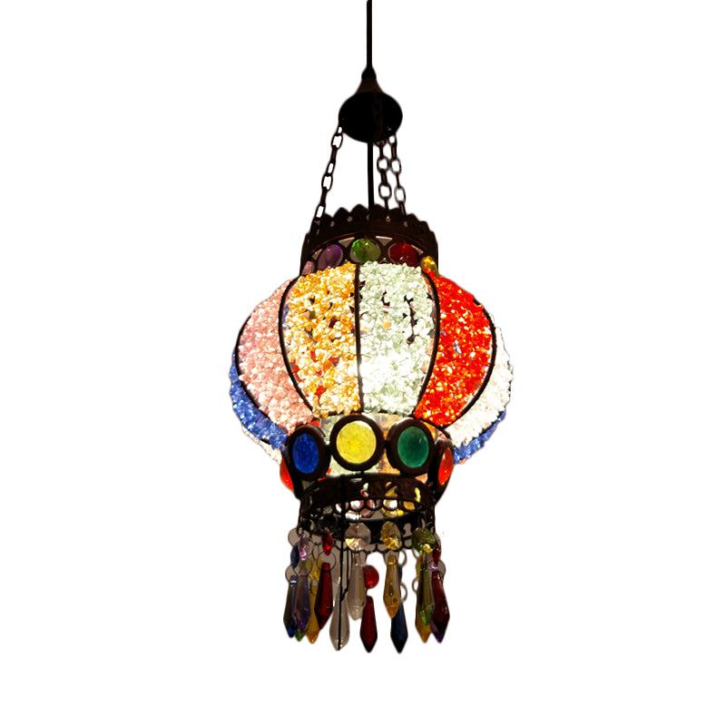 Black Spherical Ceiling Lamp Bohemian Metal Single Head Living Room Suspension Light with Crystal Draping