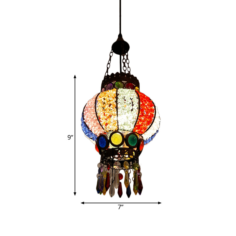 Black Spherical Ceiling Lamp Bohemian Metal Single Head Living Room Suspension Light with Crystal Draping