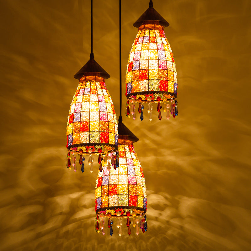 Dome Shade Bar Multi Light Pendant Vintage Metal 3 Heads Black Ceiling Lamp with Linear/Round Canopy