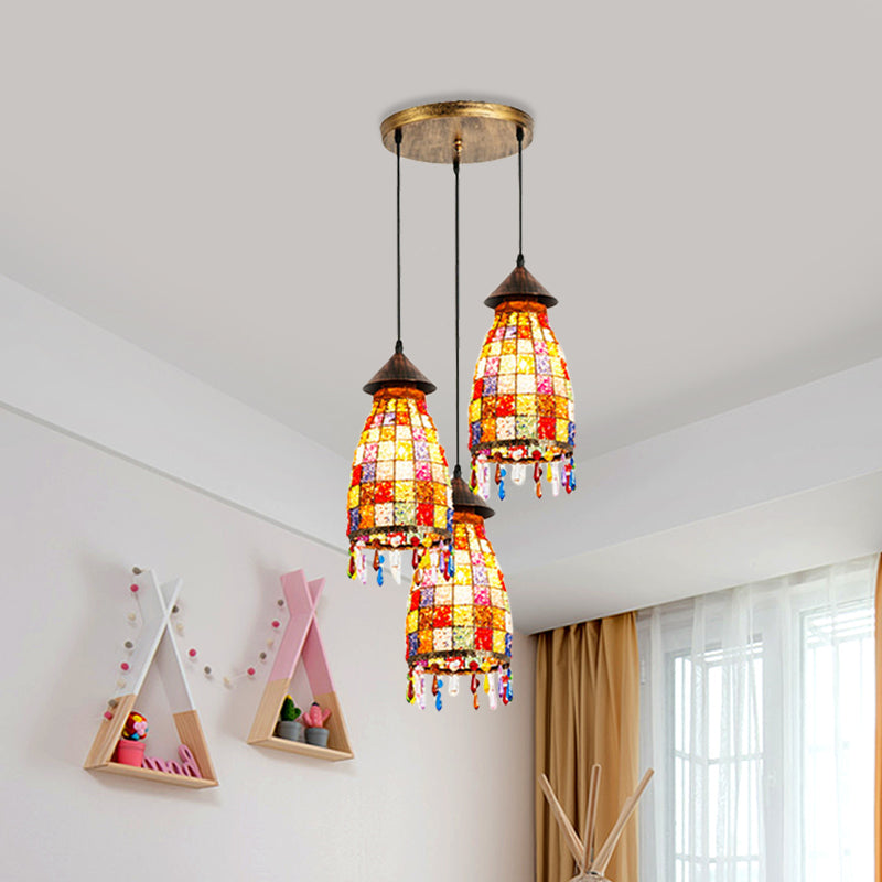 Dome Shade Bar Multi Light Pendant Vintage Metal 3 Heads Black Ceiling Lamp with Linear/Round Canopy