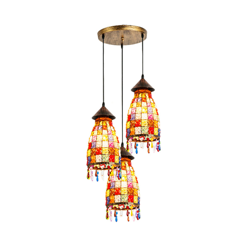 Dome Shade Bar Multi Light Pendant Vintage Metal 3 Heads Black Ceiling Lamp with Linear/Round Canopy