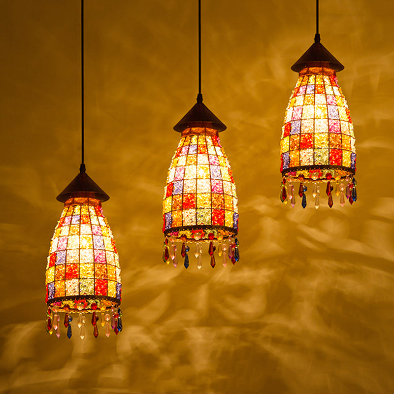 Dome Shade Bar Multi Light Pendant Vintage Metal 3 Heads Black Ceiling Lamp with Linear/Round Canopy