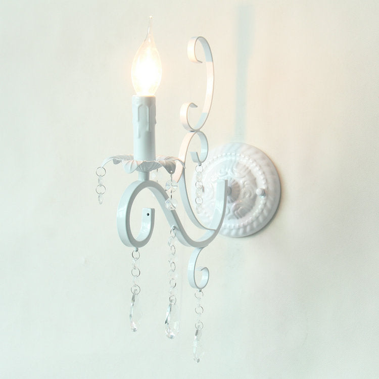 Metalen kaarslicht licht met kristal deco 1 kop traditionele wandlamp in wit voor gang