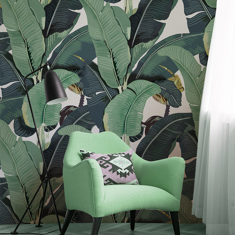 Tropical Banana Leaves Wall Mural for Thai Restaurant, Custom-Made Wall Covering in Green