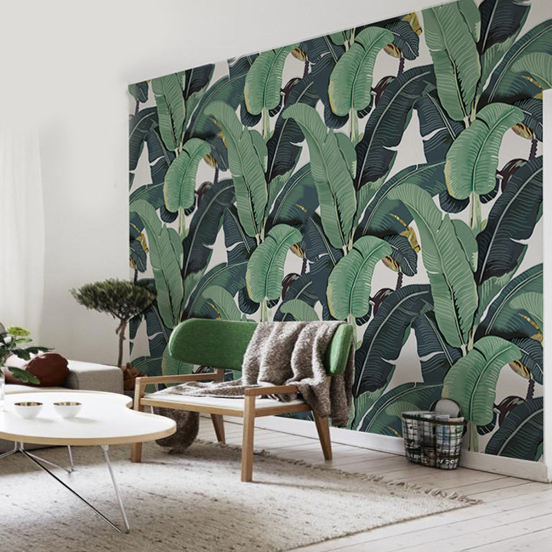 Tropical Banana Leaves Wall Mural for Thai Restaurant, Custom-Made Wall Covering in Green