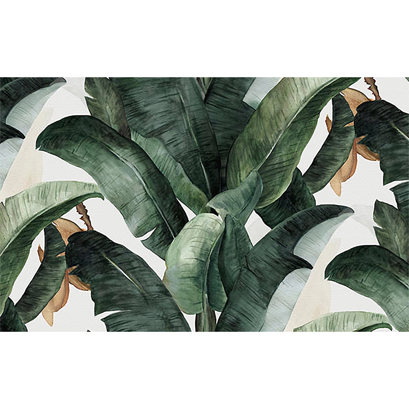 Personalized Tropical Leaves Mural for Living Room Plant Wall Art in Blackish Green, Stain-Resistant