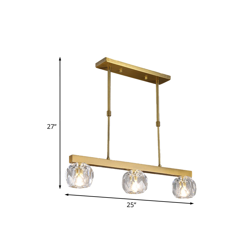 Faceted Crystal Sphere Island Pendant Light Minimalist 3/4 Lights Hanging Lamp Kit in Gold with Linear Design