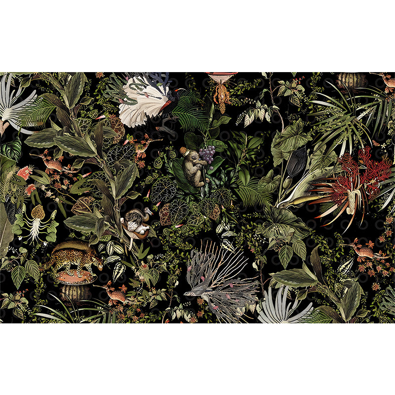 Tropical Leaves Mural Wall Decal in Green, Fresh Wall Art for Coffee Shop Decoration