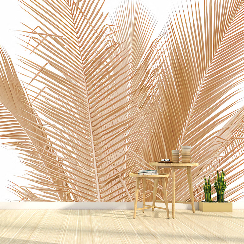 Photography Palm Leaves Mural Wall Decal for Living Room in Brown, Personalized Size Available