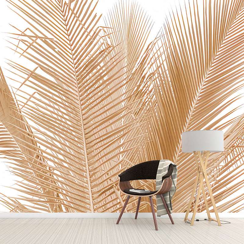 Photography Palm Leaves Mural Wall Decal for Living Room in Brown, Personalized Size Available
