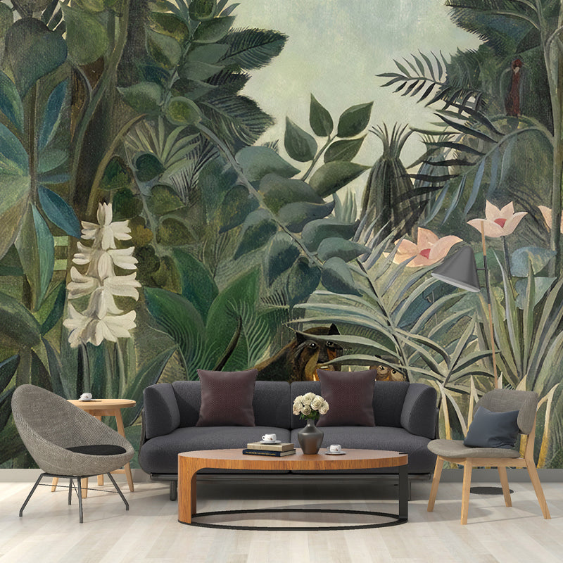 Green Contemporary Wall Mural Personalized Size Banana Leaves Wall Art for Home Decoration