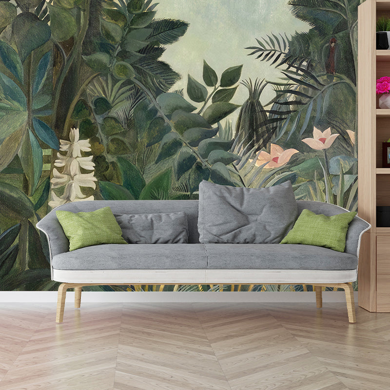 Green Contemporary Wall Mural Personalized Size Banana Leaves Wall Art for Home Decoration