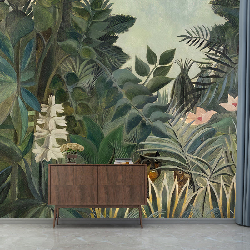 Green Contemporary Wall Mural Personalized Size Banana Leaves Wall Art for Home Decoration