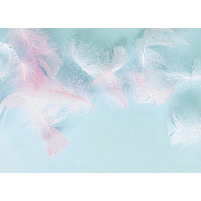 Blue and Pink Feather Mural Wallpaper Water-Resistant Wall Art for Girl's Bedroom
