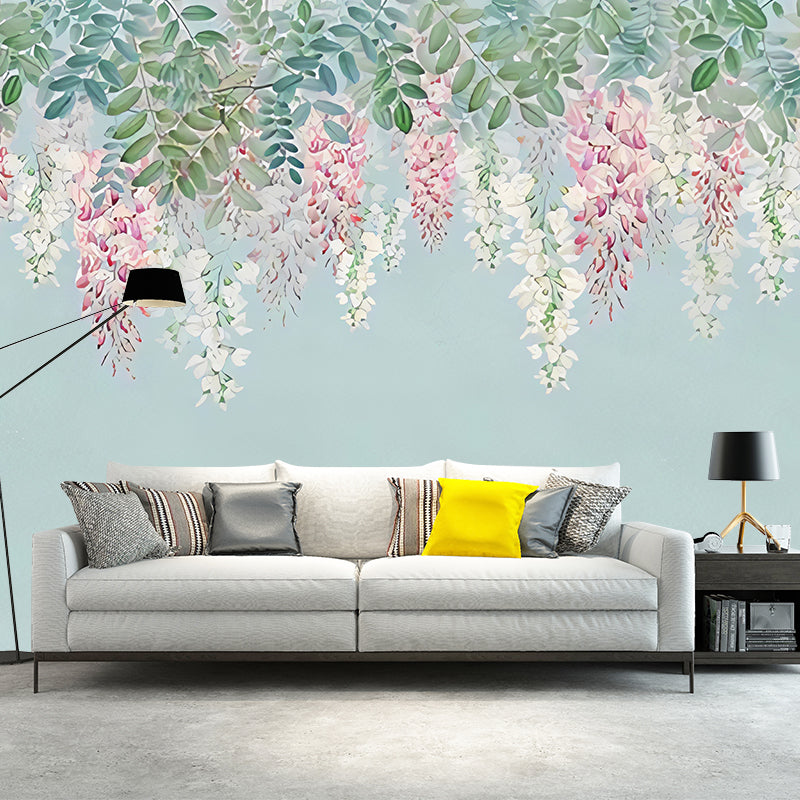 Purple and Green Fresh Mural Extra Large Wisteria Wall Covering for Home Decoration