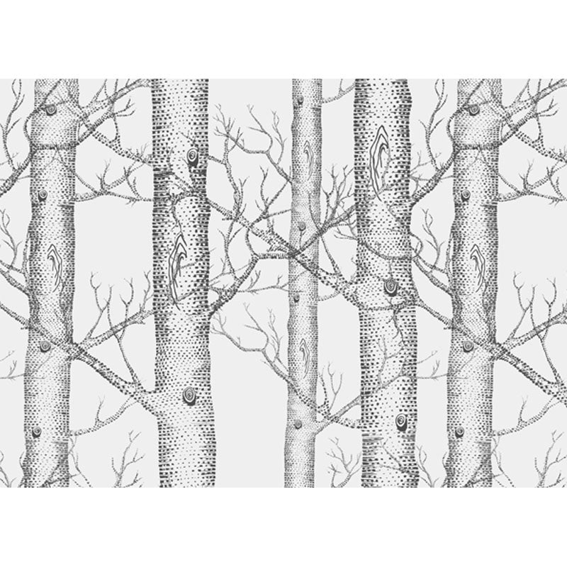 Nordic Birch Tree Wall Art in Grey Bedroom Decorative Wall Mural, Custom-Printed