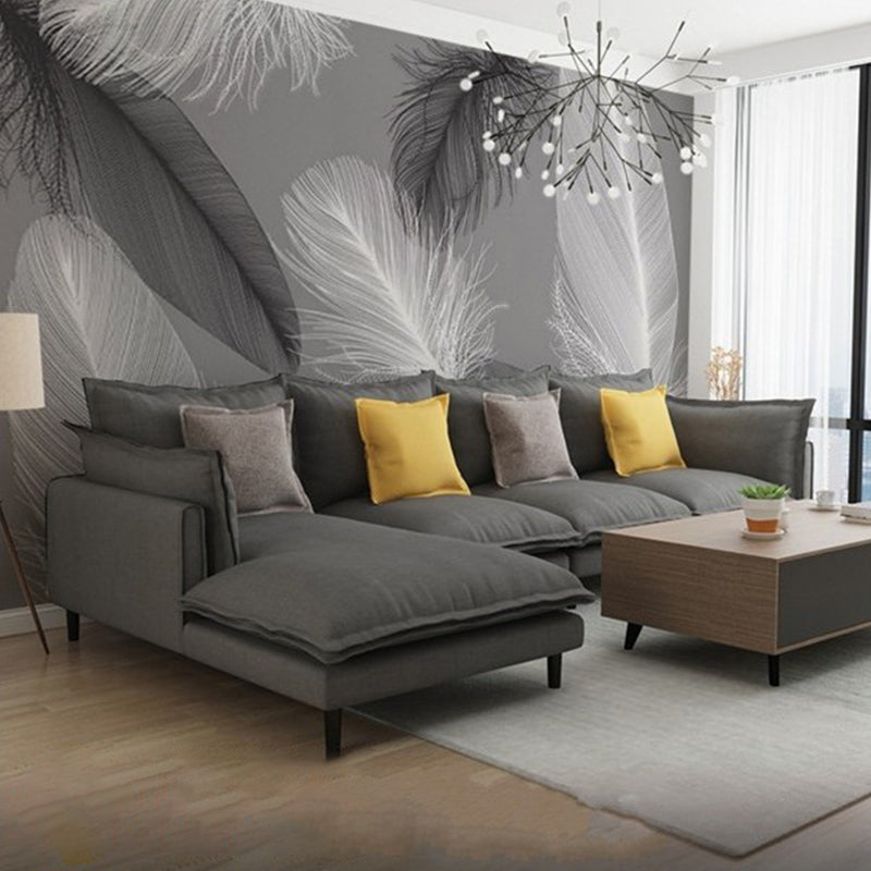 Light Feather Mural Wallpaper for Living Room Decor, Grey and Black, Made to Measure