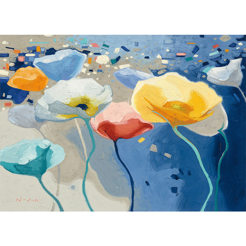 Einfaches Wandgemälde in Originalgröße für Schlafzimmer mit Aquarellfarben des Blumenmusters in neutralen Farben