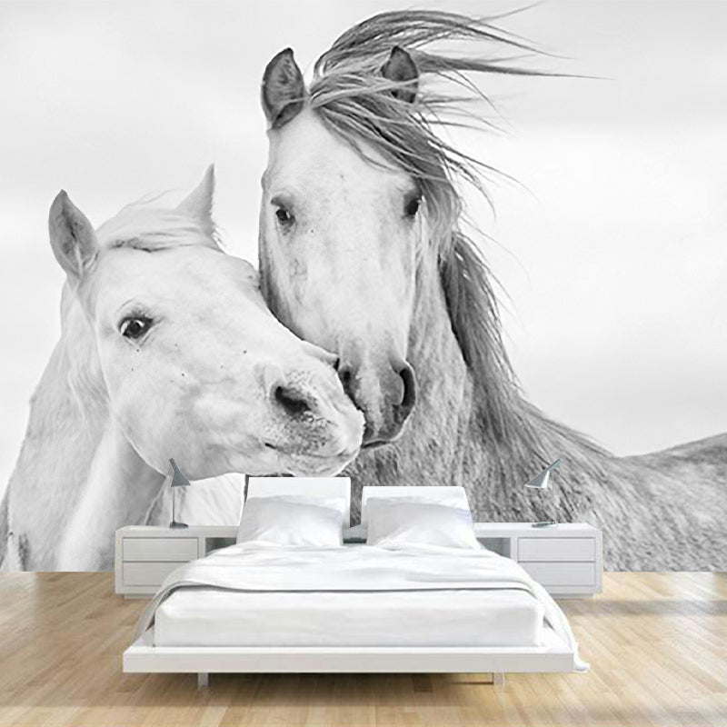 Whole Horse Wall Mural for Gallery Decoration Stain-Resistant Wall Art in Black and White, Made to Measure