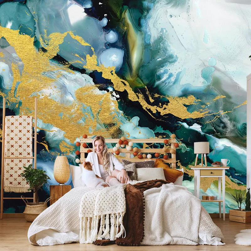 Full Size Wall Mural in Yellow and Green Non-Woven Material Wall Art for Home Decor, Made to Measure