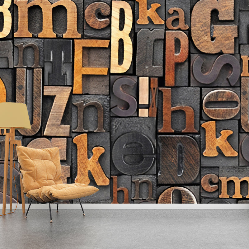 Custom-Made Photo Style Industrial Mural Wallpaper for Restaurant Decor with Letters Design in Brown