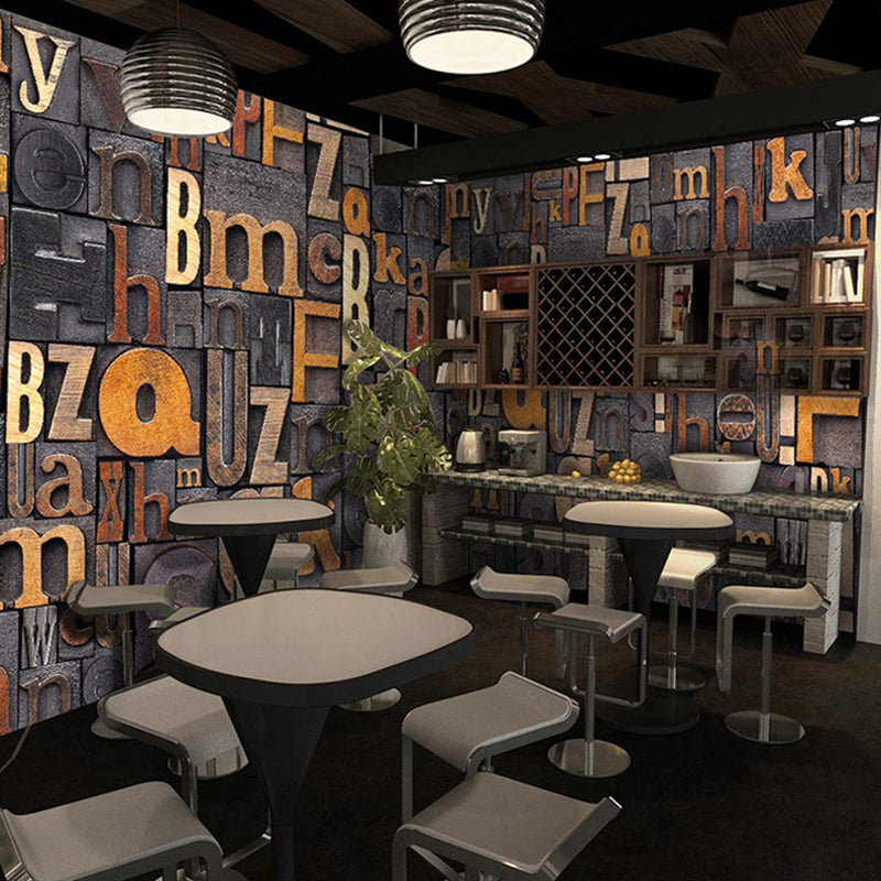Custom-Made Photo Style Industrial Mural Wallpaper for Restaurant Decor with Letters Design in Brown