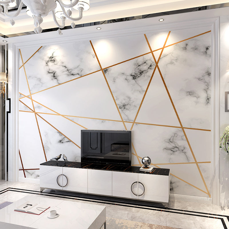 Simple Marble Surface Mural Wallpaper for Accent Wall, Grey and Gold, Personalized Size Available