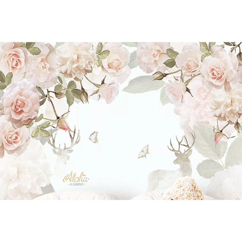 Pastel Pink Contemporary Wall Mural Personalized Size Blossoming Rose Wall Art for Accent Wall