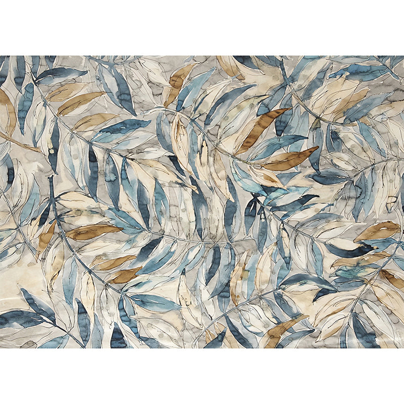 Papier peint mural aquarelles de feuilles pour la décoration de la maison, gris et bleu, sur mesure