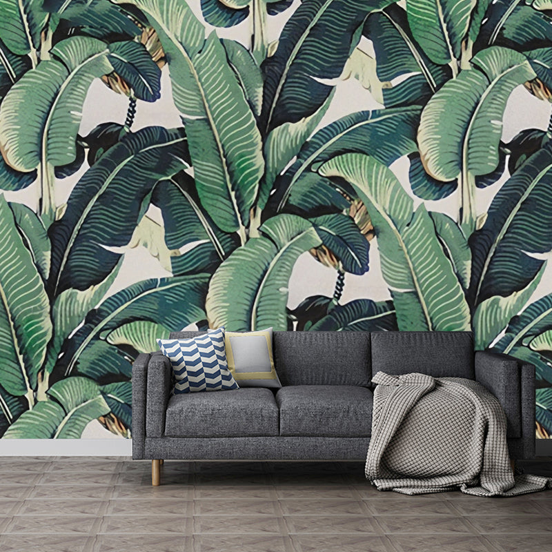 Big Minimalist Wall Covering in Green Banana Leaves Wall Mural Decal, Made to Measure