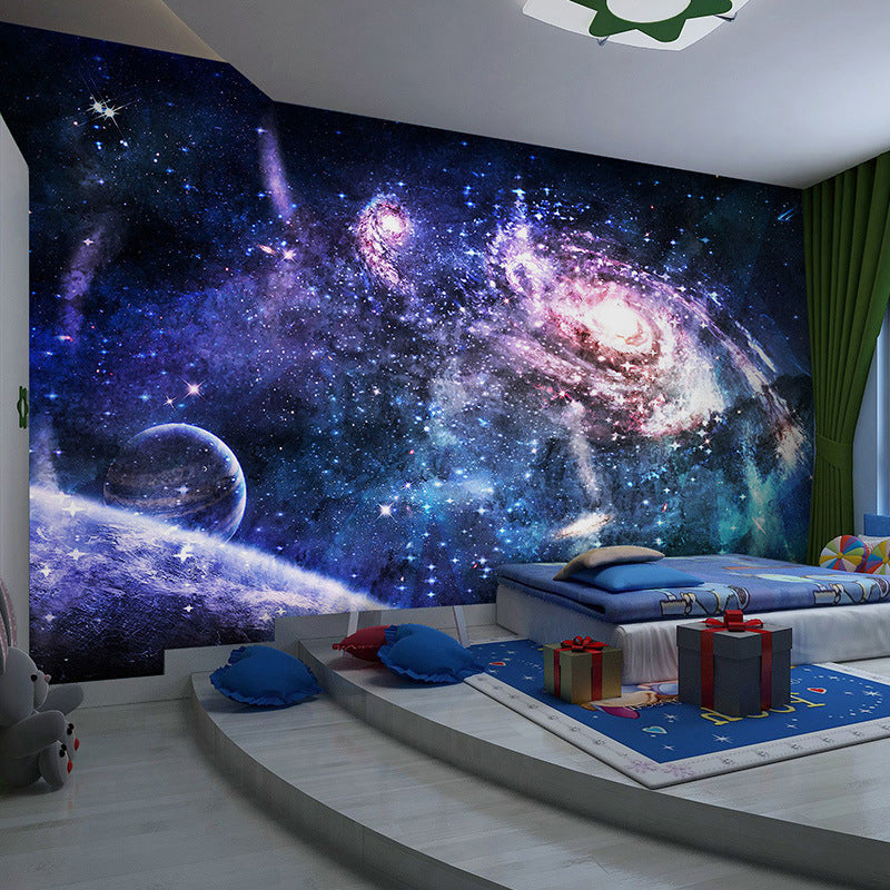 Fantasy Deep Space Wall Mural Decal for Children's Bedroom, Blue and Purple, Custom Size Available