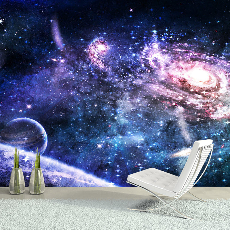 Fantasy Deep Space Wall Mural Decal for Children's Bedroom, Blue and Purple, Custom Size Available